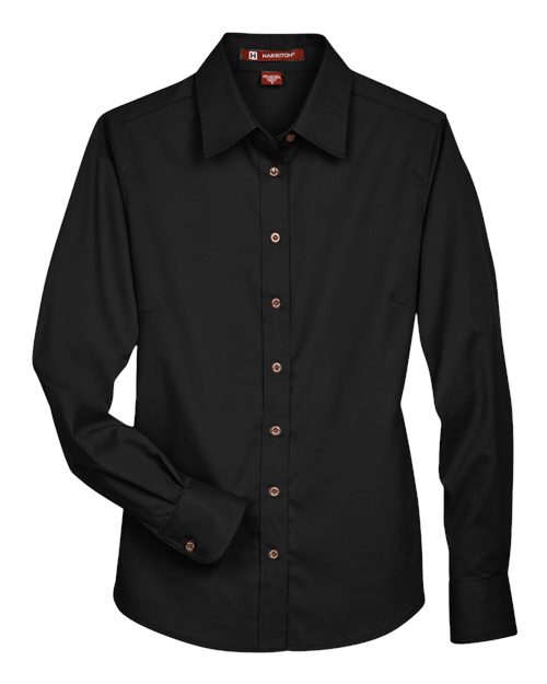 Harriton Chemise en sergé à manches longues avec antitache Easy Blend™ pour femmes