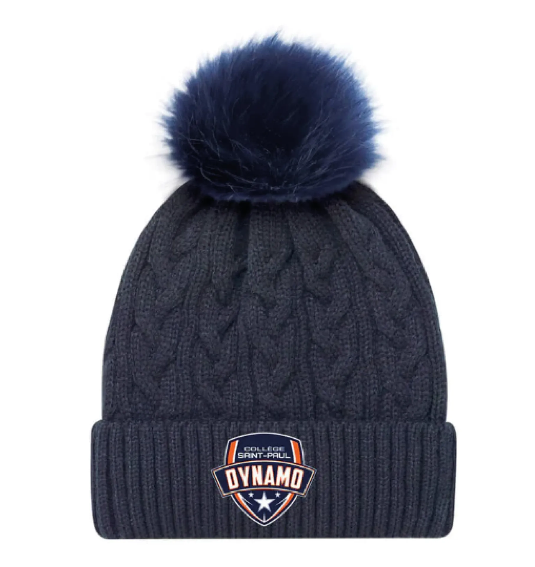 EMBROIDERED TOQUE WITH FAKE FUR POMPON