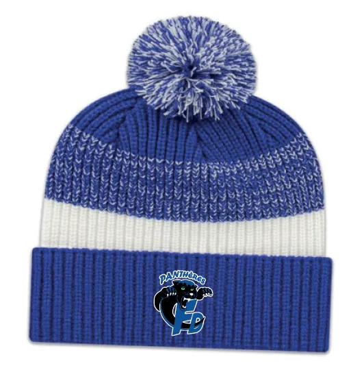 EMBROIDERED ACRYLIC CUFF AND POMPOM TOQUE